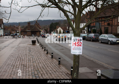 Stop HS2 protest signs in Wendover, Buckinghamshire Stock Photo