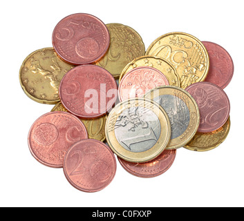 Selection of used contemporary Euro coins, isolated on white Stock Photo
