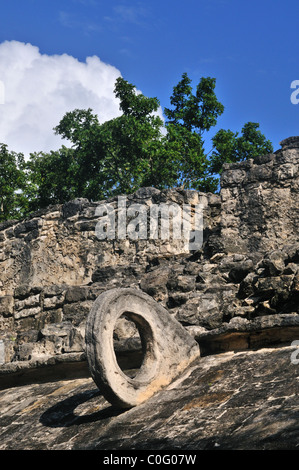 Ruins of ancient Mayan ball court at Coba Stock Photo