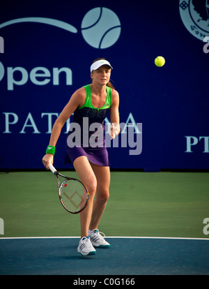 Daniela Hantuchova (Slovakia) plays in the quarter finals round against Akgul Amanmuradova (UZB) in Pattaya, Thailand. Stock Photo