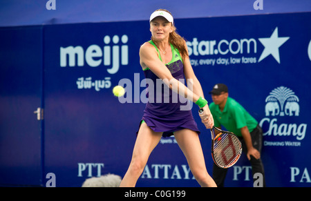Daniela Hantuchova (SVK) plays in the semi finals round again Vera Zvonareva (RUS) in Pattaya, Thailand Stock Photo