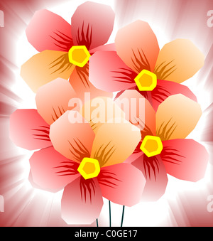 Digital painting of flowers. The artist is experiencing the beauty of a bunch of flowers kept in a bright background. Stock Photo