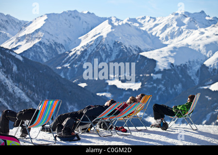 Sunbathing in Zillertal valley, Austria Stock Photo