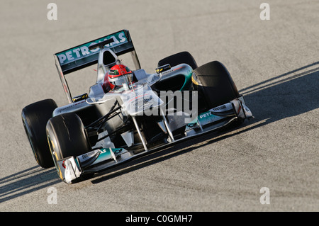 german Formula One driver Michael Schumacher in the Mercedes GP W02 race car in February 2011 Stock Photo