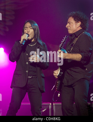 Arnel Pineda, Neal Schon Journey performing at Manchester Apollo theatre on the second gig of their UK tour Manchester, England Stock Photo