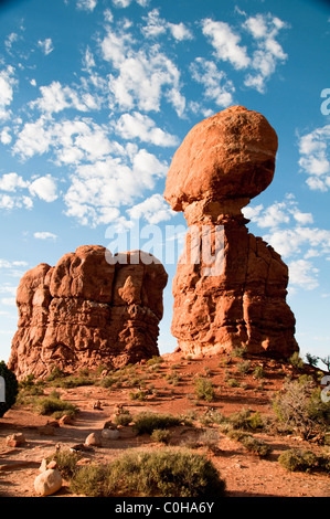 Balanced Rock,Created Primarily by Ceaseless,Erosional Powers of Wind and Rain, Weather,Arches National Park, Utah, USA Stock Photo