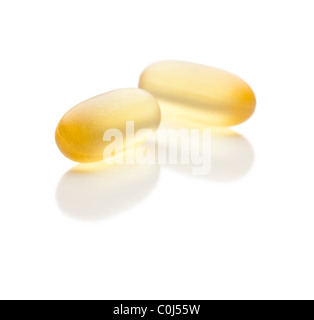 Omega 3 Fish Oil Supplement Capsules Isolated on a White Background. Stock Photo