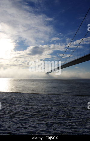 Humber Bridge Shrouded in Fog Stock Photo