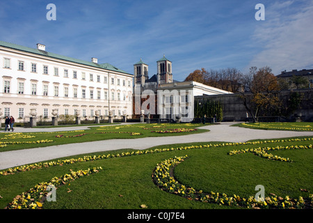 Mirabell garden in Salzburg, Austria and the palace next to the European park Stock Photo