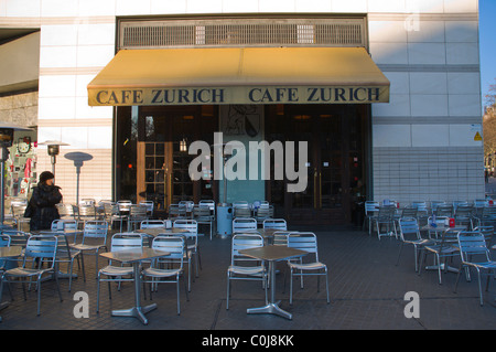 Terrace of Cafe Zürich in winter at Placa de Catalunya square central Barcelona Catalunya Spain Europe Stock Photo