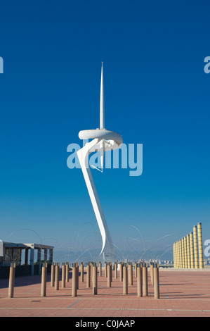 Torre de Calatrava the Olympic tower at Anella Olimpica the Olympic area Montjuic hill park Barcelona Catalunya Spain Stock Photo