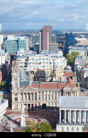 aerial view of Birmingham city centre showing Chamberlain Square, Birmingham Museum and Art Gallery and Colmore Row. Stock Photo