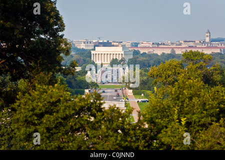 A view of the Lincoln Monument from Arlington National Cemetery. Stock Photo