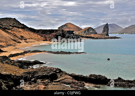 Aerial view of Pinnacle Rock with beach, Galapagos Islands National ...