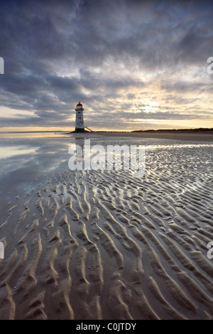 The Point of Ayr Lighthouse on Talacre Beach in North Wales Stock Photo