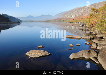 Snowdon reflected in Llyn Mymbyr on the Snowdonia National Park, North Wales Stock Photo