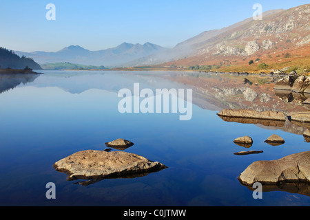 Snowdon reflected in Llyn Mymbyr on the Snowdonia National Park, North Wales Stock Photo