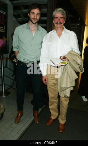 Actor Sam Waterston (right) congratulates his son James Waterston (centre) after seeing James in a performance of A.R. Gurney's Stock Photo