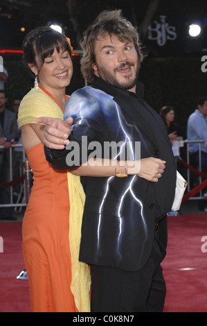 Jack Black and With Tanya Haden Los Angeles premiere of Tropic Thunder held at Mann's Village Theatre - Arrivals California, Stock Photo