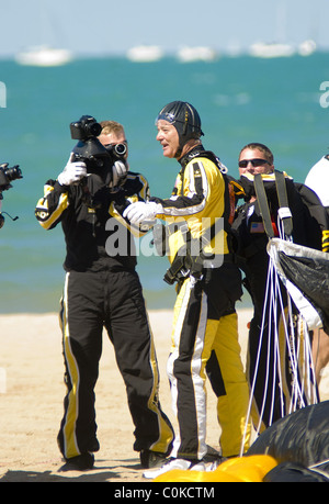 Actor Bill Murray tandem jumps with the United States Army Parachute Team 'The Golden Knights' for Chicago's 50th Annual Stock Photo