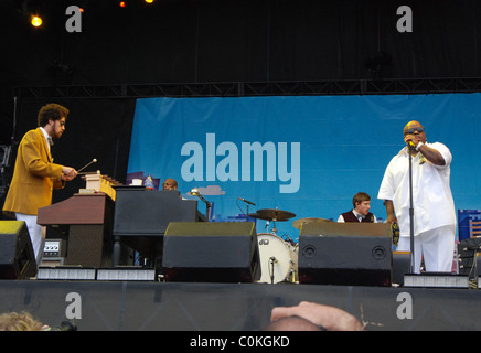 Danger Mouse and Cee-Lo of Gnarls Barkley performing at the AT&T Stage at Lollapalooza 2008 held at Grant Park Chicago, Stock Photo