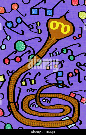 Infant drawing spectacled cobra among glasses Stock Photo