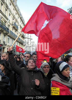 Paris, France, Libya Demonstration, in Support of Libyan Revolution, Arab Spring, Veiled Women marching protesting in Head Scarfs Stock Photo