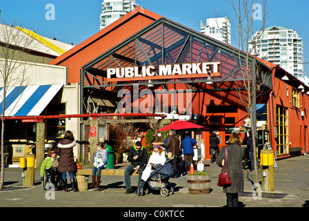 Crowd of people at entrance to Granville island public market Vancouver Stock Photo