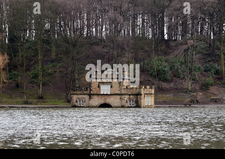 The old boathouse at Newmillerdam near Wakefield, West Yorkshire, UK Stock Photo