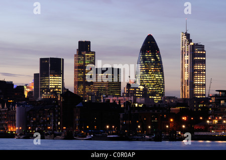 City of London Skyline at Dusk, viewed from Bermondsey, London, England, UK Stock Photo