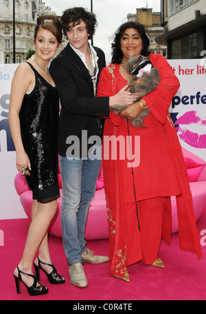 Georgia Groome, Gurinder Chadha and Aaron Johnson at the UK film premiere of ''Angus, Thongs and Perfect Snogging' held at Stock Photo