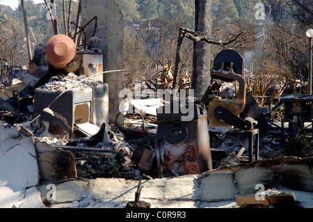 Devastation left after the wildfires in Montecito, Santa Barbara, California, USA on November 15, 2008.  The fires which began Stock Photo