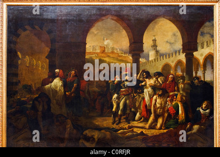 Painting of Napoleon Bonaparte Visiting the Plague-Stricken At Jaffa in a museum, Musee Du Louvre, Paris, France Stock Photo