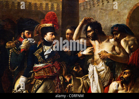 Painting of Napoleon Bonaparte Visiting the Plague-Stricken At Jaffa in a museum, Musee Du Louvre, Paris, France Stock Photo