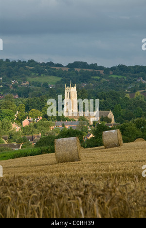 St Georges parish church, across freshly harvested field, Brailes, Warwickshire, UK Stock Photo