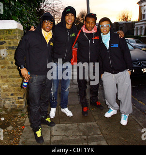 JLS - JB, Marvin Humes, Oriste Williams, Aston Merrygold X Factor contestants leave the house for the last time in the early Stock Photo