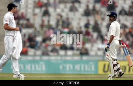 Gautam Gambhir and James Anderson Day two of the second India v England test cricket match Mohali, India 20.12.08 Stock Photo