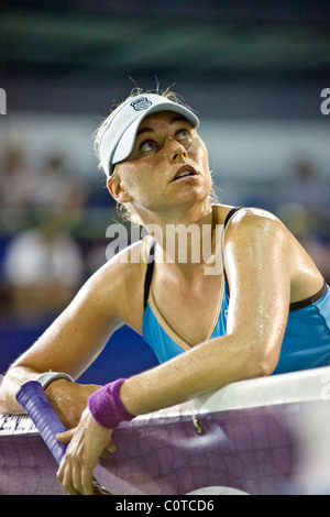 Vera Zvonareva (RUS) argues with the umpire during the semi final match against Daniela Hantuchova (SVK) in PTT Pattaya Open. Stock Photo