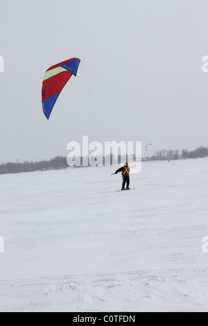 Paraskiier on Lake of Two Mountains Stock Photo