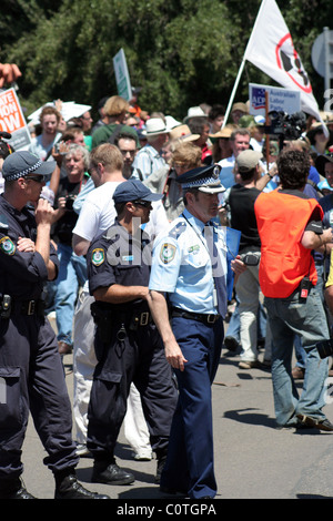 Police attend the Walk against warming protests held in the Domain, Sydney, New South Wales, Australia, 11th November 2007 Stock Photo