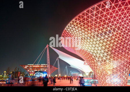 Night view of Shanghai 2010 World Expo with Chinese Pavilion and Expo ...