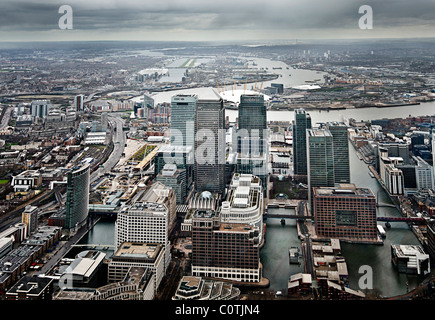 Aerial Shot of the Canary Wharf Estate in London, Greater London Stock Photo