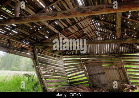 High Dynamic Range image of a collapsing wooden barn in Finland Stock Photo