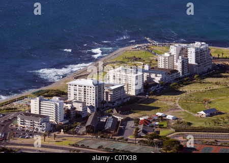 Apartment blocks by the Atlantic Ocean at Green Point, Cape Town, Western Cape, South Africa. Stock Photo