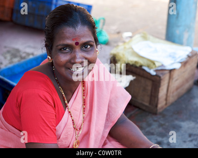 Keralite woman in Fort Cochin market, Kerala, India Stock Photo