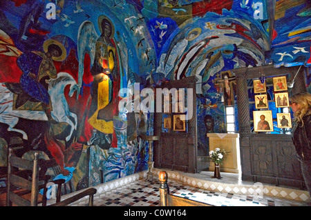 The colourful interior of All Saints Chapel at the Columbia Beach Resort in Pissouri Cyprus Stock Photo