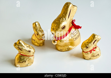 Chocolate bunnies for Eastertime - One mummy bunny with three cute baby bunnies. Stock Photo