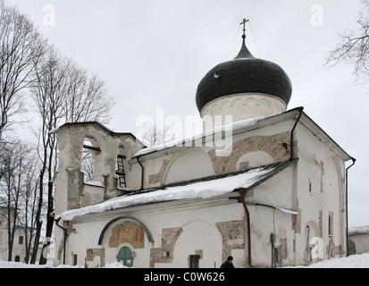 Spaso-Preobrazhenskiy Mirozhsky man's monastery. The cathedral of Spasa Preobrazhenya built in 12 century. Pskov. Stock Photo