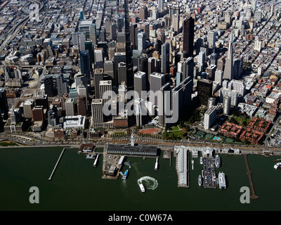 aerial view above from Ferry Building down Market Street downtown San Francisco California Stock Photo