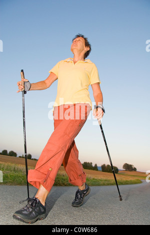Senior woman, nordic walking, Waldviertel region, Lower Austria, Austria, Europe